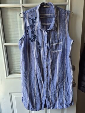 George Blue and White Striped Linen Lightweight Top